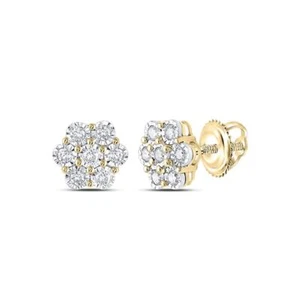 10K Yellow Gold Genuine Fanuk Set Diamond Unisex 9mm Flower Stud Earrings 1/3 CT - Picture 1 of 1