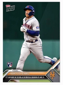 2023 TOPPS NOW 820 FRANCISCO ALVAREZ METS RC CATCHER WITH 20 HR 50 RBI - Picture 1 of 2