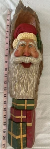 Santa Claus Wood Hand Carved Painted Head 21” C-Laber Rustic Art Primitive - Picture 1 of 10