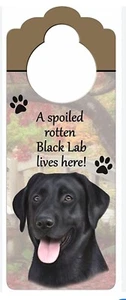 NEU Schwarz Labrador Türklinke Aufhänger aus hellem Holz 10" x 4" - Bild 1 von 1