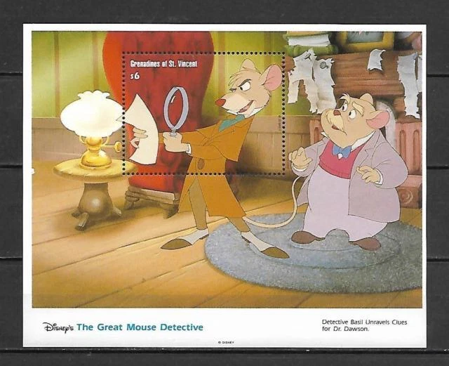 St. Vincent 1992 - Disney, Great Mouse Detective, Clues  - Souvenir Sheet - MNH - Image 1 of 1