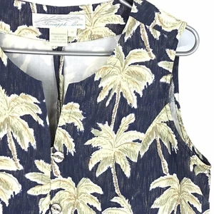 Pineapple Moon Top Blouse Womens M Blue Hawaiian Floral Silk Sleeveless Cropped - Picture 1 of 6