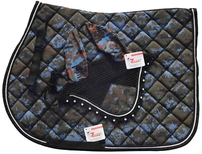 JUEGO DE ALMOHADILLAS DE SILLÍN INGLÉS CAMUFLAJE VELO MOSCA OREJA DE CABALLO RED CAPÓ ZAINEE DEPORTES Foto 1 de 2