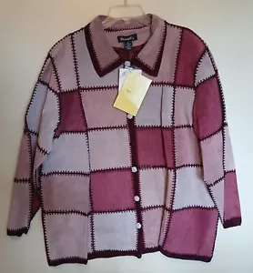 Denim & Co. Ladies Plus Size 2X Pink & Burgundy Suede Patchwork Jacket NWT - Picture 1 of 8