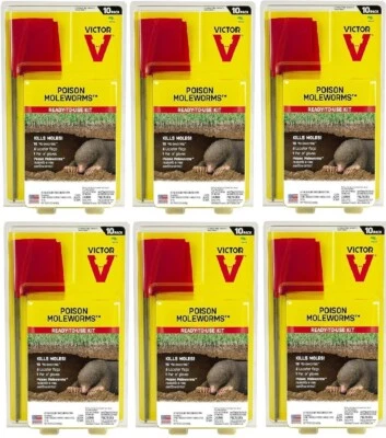 Victor M6009 10 unidades venenoso lombrices topo cebo con banderas marcadoras - Paquete de 6 Foto 1 de 4