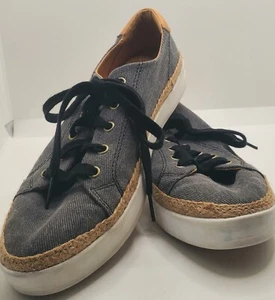 Reef Women's Size 8 Blue Lace-up Denim Sneakers Jute Edge Cork Sole Style C15360 - Picture 1 of 8