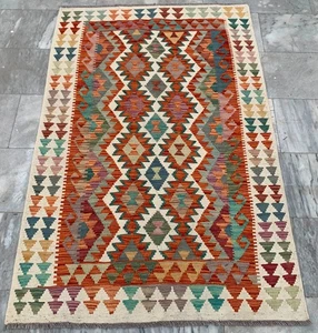 Vintage Handwoven Veg Dye Afghan Chobi Kilim Flatweave Area Rug 3x5 ft Free Ship - Picture 1 of 11