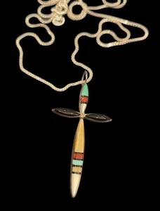 Sterling Zuni Intarsien Kreuz und 20" AGI Italien Kette - Bild 1 von 4