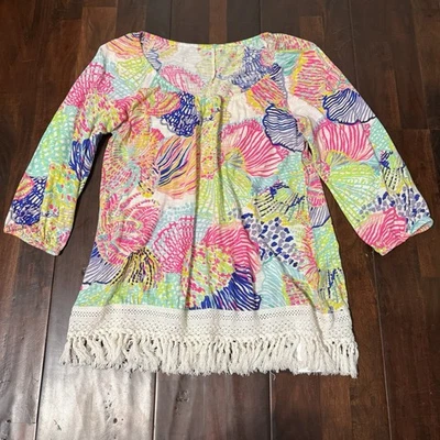 Lilly Pulitzer Alia Fringe Tunic Top Roar of the Seas Size Large Colorful Shells - Image 1 of 4