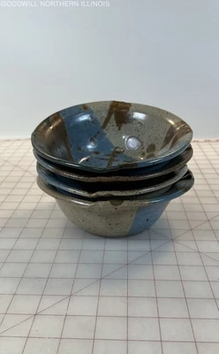 4 cuencos de gres multicolores hechos a mano azul/verde/gris/marrón Foto 1 de 4