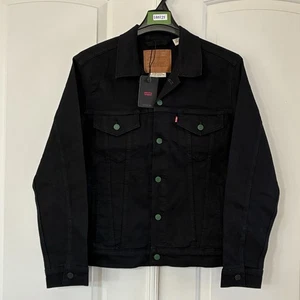 Levis Premium Standard Fit Trucker Jacke Herren Medium Schwarz Denim Grün Knopf - Bild 1 von 14