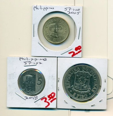Show Inv - 3 monedas de 5 piso AU-UNC... las FILIPINAS... 1975, 2005 y 2018... 3 tipos Foto 1 de 2