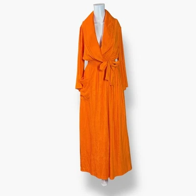 Vintage Sears Robe Womens Medium Orange Terry Cloth Towel Bell Sleeve Wrap Tie - Image 1 of 4
