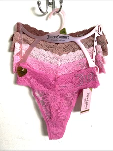 Juicy Couture Blumen Spitze Tanga Größe XL Kristall Strassbesatz 5er Pack Rosa - Bild 1 von 7