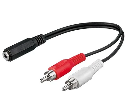 Y Adapter 20cm Cinch Kabel  mit 2* Chinch St. <> 3,5mm Klinke Buchse Kupplung - Bild 1 von 3