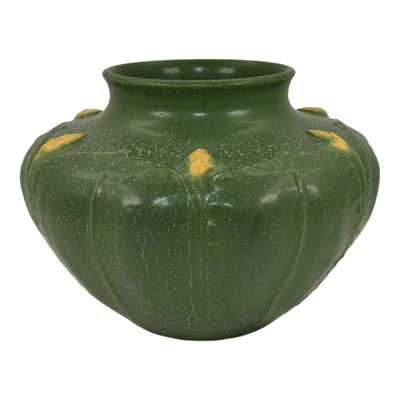 Ephraim Faience 2001 Hand Made Pottery Matte Green Budding Costus Vase 709 - Image 1 of 4