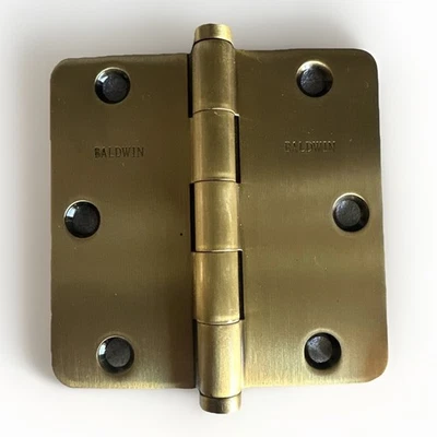Bisagra de esquina Baldwin HardwareEstate de latón de 1/4" de radio - 3,5" de latón satinado y marrón Foto 1 de 4