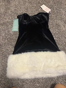 Vestido Johnny Wujek Talla 5 Terciopelo Negro Con Piel Blanca Nuevo Con Etiquetas - Imagen 1 de 6