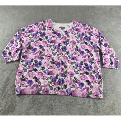 Cárdigan floral mujer Laura Scott manga 3/4 abotonada púrpura rosa 2X Foto 1 de 4