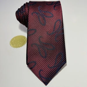 CANALI Burgundy Silk Tie w White Microdots, Blue Paisley 60x3.25” NWOT NICE - Picture 1 of 12