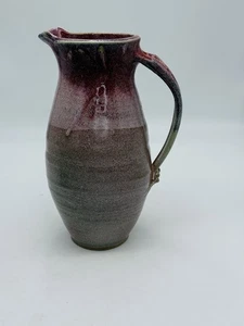 Signierter handgefertigter Studiokeramik Krug - Pflaume Tropfglasur Steinzeug Krug 11,75 Zoll - Bild 1 von 14