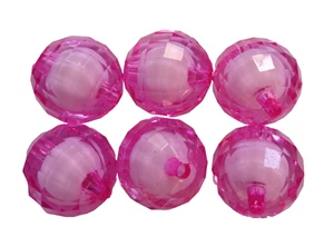 6 Large Bright Pink Round Faceted Acrylic Jewellery Beads 28mm - Foto 1 di 2