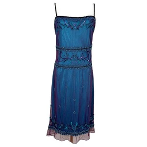 Marina Vintage Y2K Beaded Mesh Dress Iridescent Sz 8 Whimsigoth Fairy - Picture 1 of 14