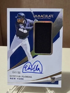 2021 Panini Immaculate ESTEVAN FLORIAL *ROOKIE Player Worn PATCH AUTO* /90 Yanks - Imagen 1 de 3
