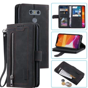 LG G6 Wallet Case,Leather Zipper Magnetic Flip Card Case Cover For LG G6 - Picture 1 of 26