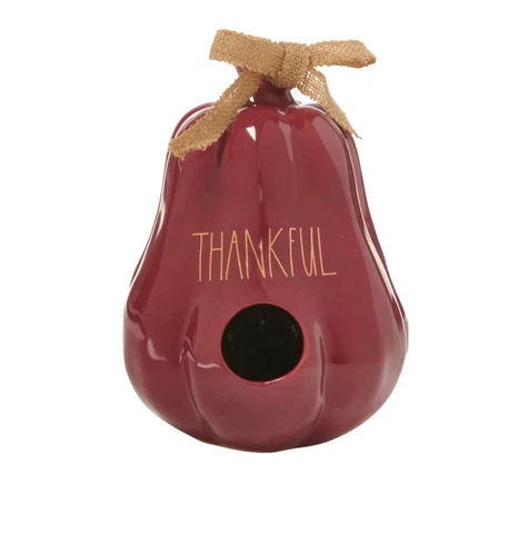 Rae Dunn "Thankful"  Gold Accented Gourd Shaped Birdhouse-New, NIB Cover