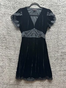 Vestido clásico vintage Betsey Johnson para mujer de terciopelo negro con cremallera completa línea A talla 6 - Imagen 1 de 13
