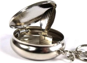 Stainless Steel Portable Pocket Circular Ashtray Key Chain with Cigarette Snuffe - Picture 1 of 12