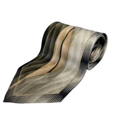 Enrico Guccini Men's 100% All Silk Elegant Striped Green Beige Tie 60" L , 4" W - Image 1 of 4