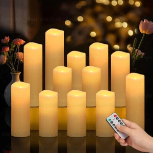 12x Flameless LED Pillar Candles Light Waterproof Flickering with 2 Timer Remote - Picture 1 of 24