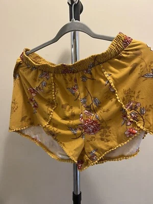 Pantalones Cortos Mujer Rue 21 XL Floral Amarillo Mostaza Boho P-76 Foto 1 de 4