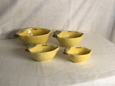 NUEVO SIN ETIQUETAS - Juego de 4 tazas medidoras de cerámica de limón amarillo con hojas verdes Foto 1 de 4