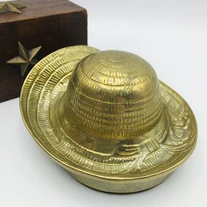 Vtg Brass Straw Sunhat Wall Pocket Garden Decor  4.5" Tall Crowning Touch Vase - Picture 1 of 5