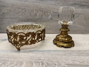 Juego de cenicero y encendedor vintage clásico Hollywood Regency con base de latón cristal *Leer - Imagen 1 de 15
