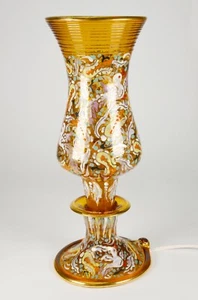 Vintage Spanish Table Lamp Amber Glass Hand Painted Enamel Gold Cire Royo Moser - Picture 1 of 11