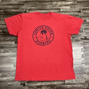 Vintage 90s Venice Beach Florida Tshirt Single Stitch Red L/XL VTG - Picture 1 of 6