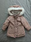 Primark Girls Pink Faux Fur Lined Hooded Winter Coat With Cute Ears 9-12 Months