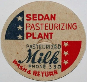 Vintage milk bottle cap SEDAN PASTEURIZING PLANT Phone 330 Sedan Kansas unused - Picture 1 of 2