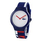 Lacoste Watch Blue Red Unisex Silicon Rubber Quartz Analog Round With Box New