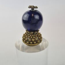 Antique Chinese Mandarin Blue Glass & Gilt Metal Hat Rank Button Finial #6