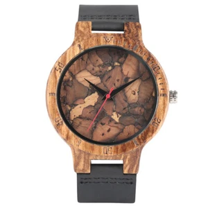 Orologio da polso uomo legno bambù analogico cinturino pelle legno quarzo fatto a mano regalo - Foto 1 di 8