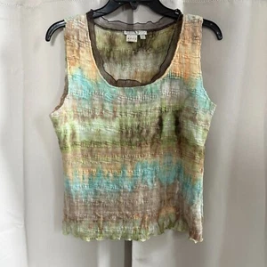 Vtg Alberto Makali Womens Top Large Crinkle Western Boho Ruffle Abstract 18026 - Picture 1 of 7