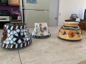3 Hurricane Lamp Shade Mushroom Style Globes  -StainGlass & Painted  - Picture 1 of 12