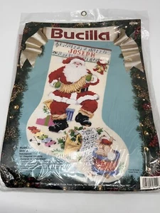 Vintage BUCILLA Musical Santa Needlepoint 18” Stocking Kit by Linda Gillum 1990 - Picture 1 of 4