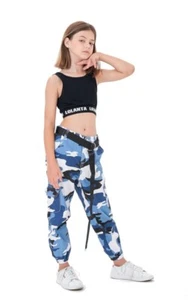 Hip Hop Dance Wear Crop Top Camouflage Jogger Pants Set Jazz Street Sz 10 Kids - Picture 1 of 12