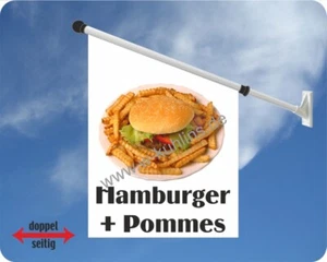 Flagge, Burger, Hamburger, Pommes Frites, Grill, Imbissbude, Fahne, Werbefahne - Bild 1 von 1